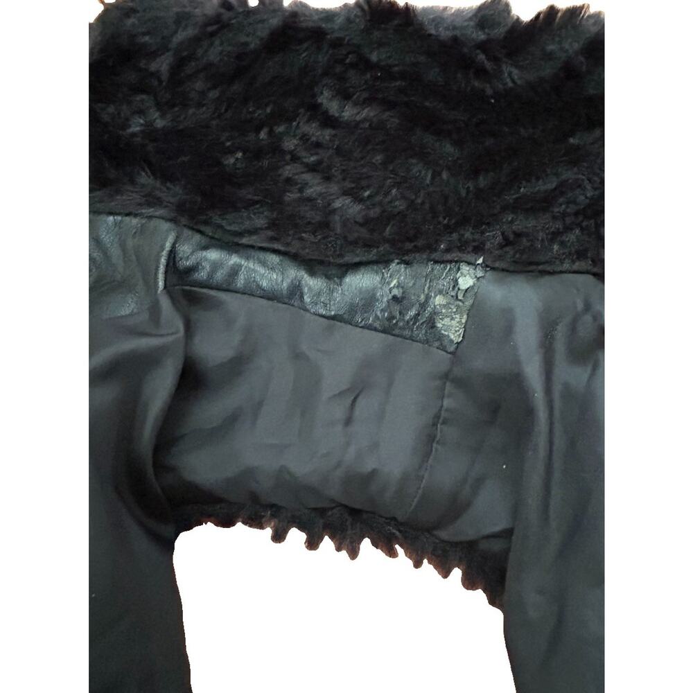 Ci Sono Black Vegan Leather/Faux Chevron Fur Vest Women's Size Large Biker Chic - Picture 10 of 10